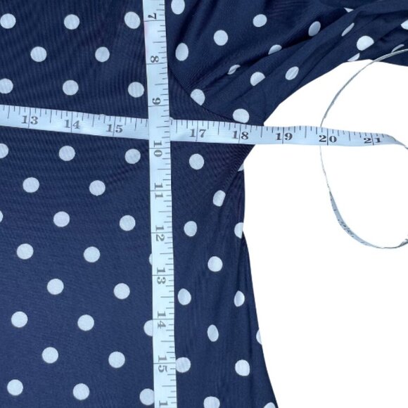 Nina Leonard Vintage Style Navy White Polka Dot Fit & Flare Dress 3/4 Sleeve L - Picture 6 of 10